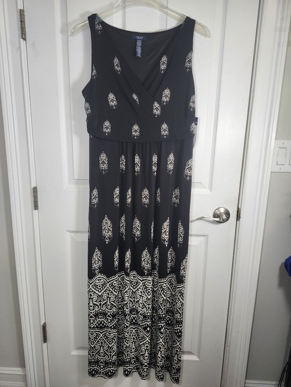 Chaps Black White Colonial Empire Waist Sleeveless Stretch Maxi Dress S XL NWT